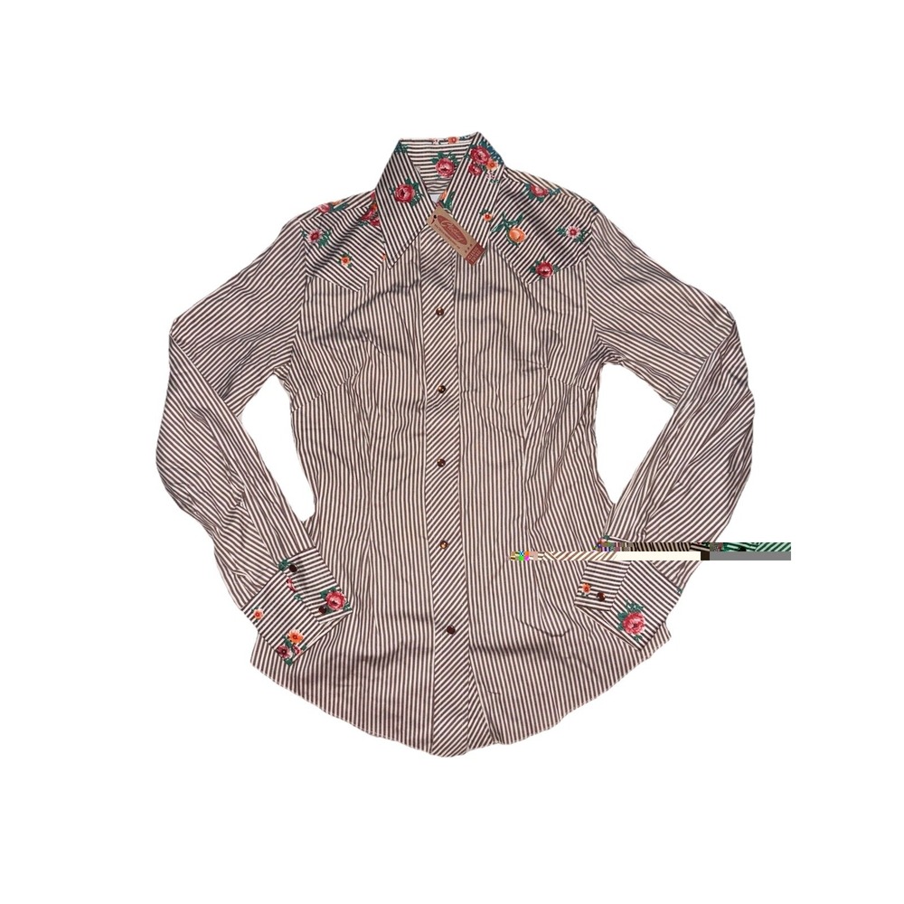 Tem-Tex Women's VTG 71 Western Shirt Size 32 Floral Pearl Snap Red Stripe NWT